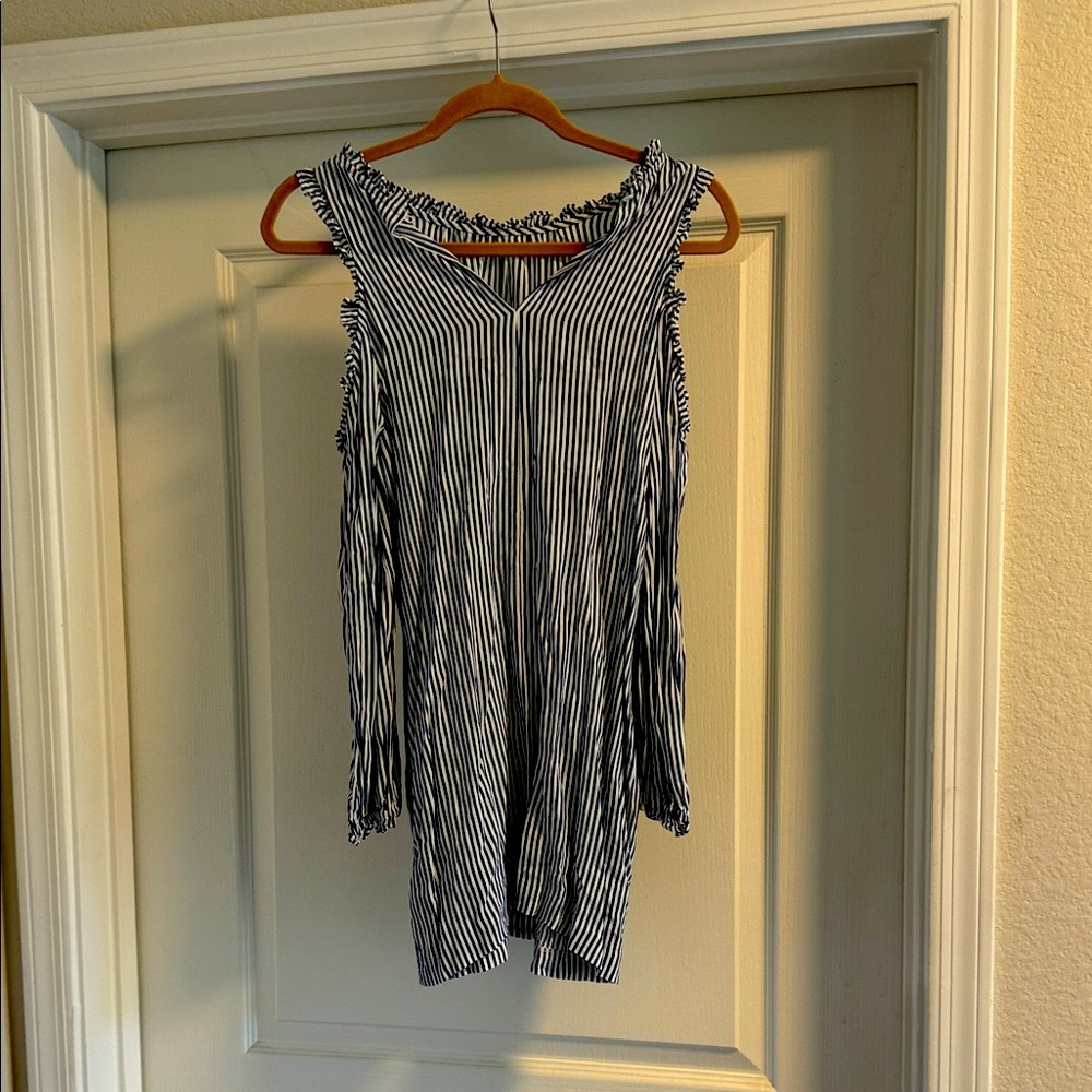 bebe navy and White Striped mini dress